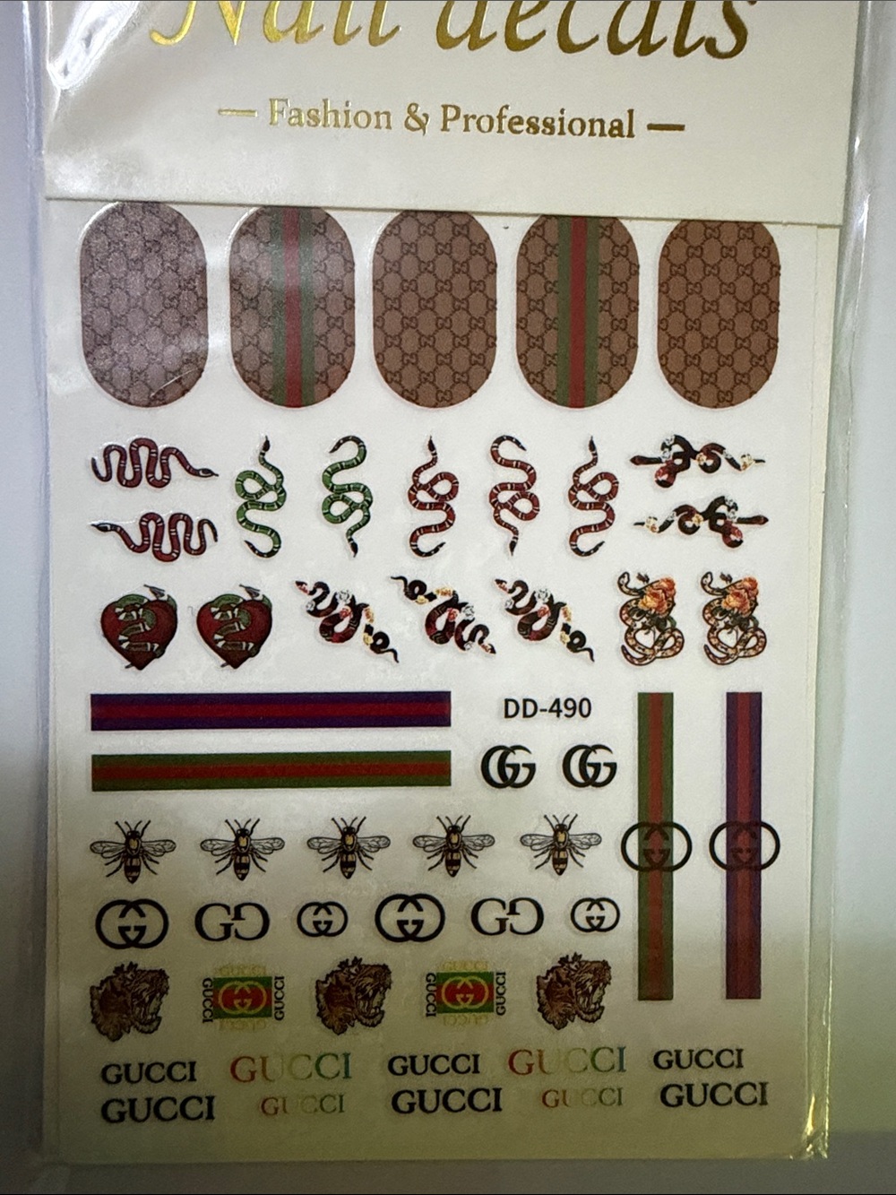 Nail Decal Sheet with Green & Red Accents